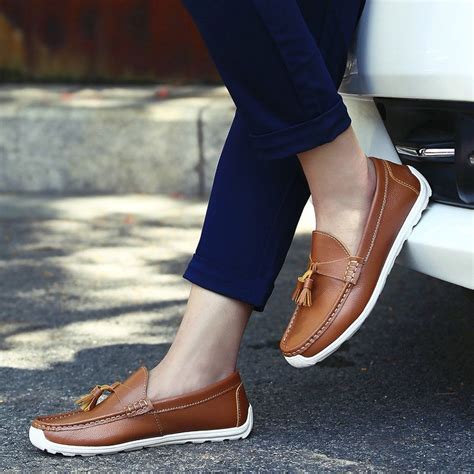 Casual Men Fashion Leather Loafers Male Tassel Slip On Driving Shoes