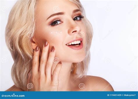 Woman Beauty Face Portrait Girl With Soft Skin Natural Makeup Stock