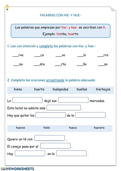 Ficha Online De Ortografía Ortografía Hie Hue Para 3º 4º Puedes Hacer Los Ejercicios Online