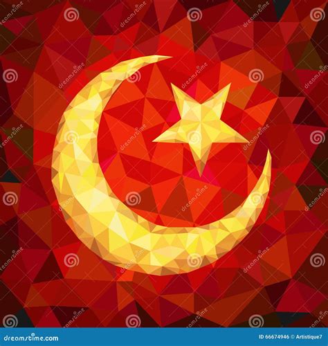 Star And Crescent Emblem Of Islam In Polygons Stock Illustration