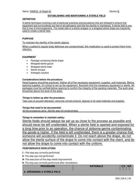 Establishing and Maintaining A Sterile Field | PDF