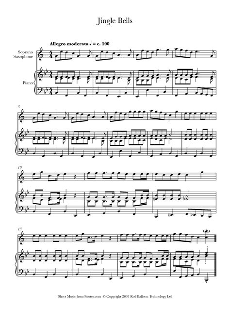 Jingle Bells Sheet Music For Soprano Saxophone