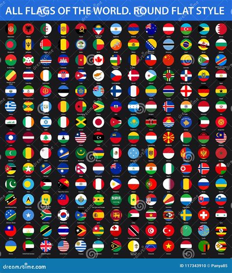 All Flags of the World in Alphabetical Order. Round Flat Style Stock ...