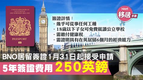 【bno移民英國】bno居留簽證1月31日起接受申請 5年簽證費用250英鎊