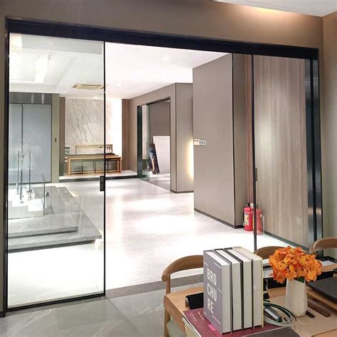 Aluminum Sliding Door Living Room Double Glass Aluminum Sliding Door System Black Narrow Frame