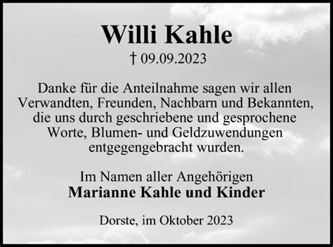 Traueranzeigen Von Willi Kahle Harztrauer De