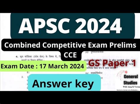 Apsc Combined Competitive Exams Cce Answer Key Paper