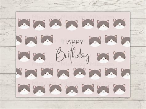 Cute Cat Birthday Card Printable Birthday Card Happy - Etsy