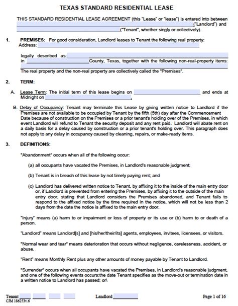 Free Texas Standard Residential Lease Agreement Template Pdf Word