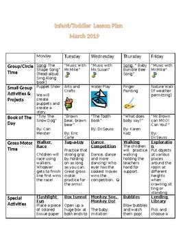 March Infant/Toddler Lesson Plan by Madeline's Teacher Resource Center