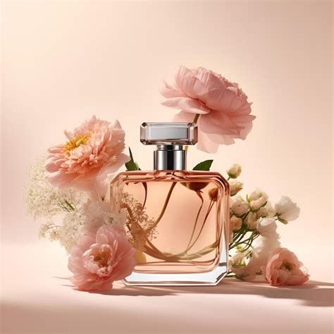 Frasco De Perfume Con Flores Sobre Fondo Rosa Foto Premium