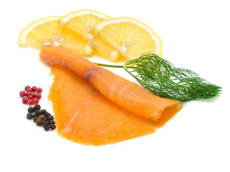 Smoked Salmon Stock Photo Image Of Pepper Slice Lemon 58511788