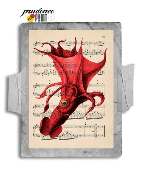 The Red Devil Below Giant Squid Original Print on by PrudencePrint