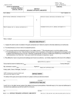 Fillable Online Courts Mi Request Affidavit And Entry Michigan