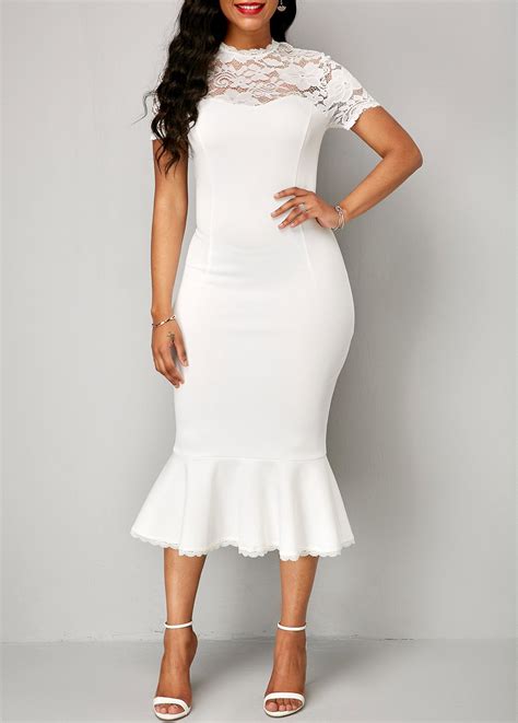 White Peplum Hem Lace Panel Sheath Dress Usd 3149 Dress With Stockings White