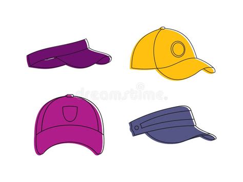 Sistema Del Icono De La Gorra De Béisbol Estilo Del Esquema Del Color