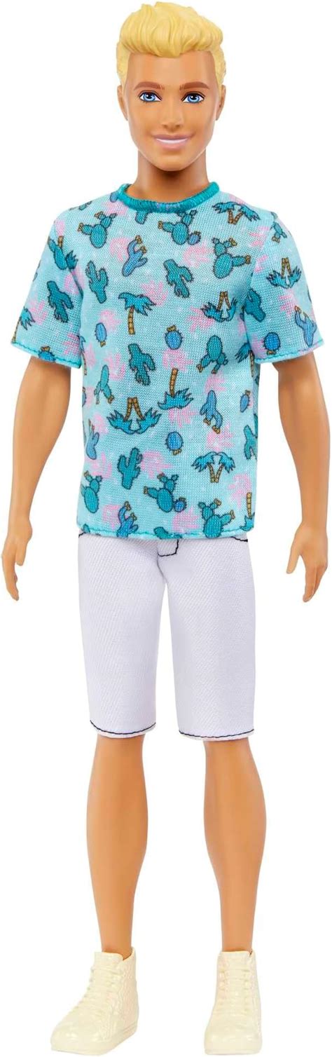 Boneco Ken Barbie Fashionistas 211 Loiro Camiseta Cactos Azul Shorts