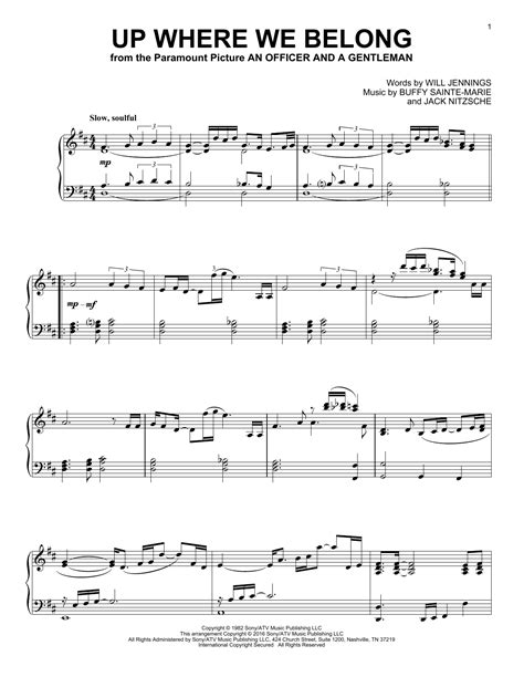 Up Where We Belong By Joe Cocker And Jennifer Warnes Sheet Music For Piano Solo At Sheet Music Direct