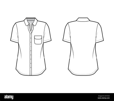 Classic Shirt Technical Fashion Illustration With Rounded Pocket And