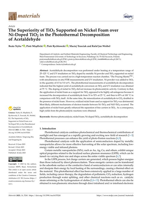 PDF The Superiority Of TiO2 Supported On Nickel Foam Over Ni Doped