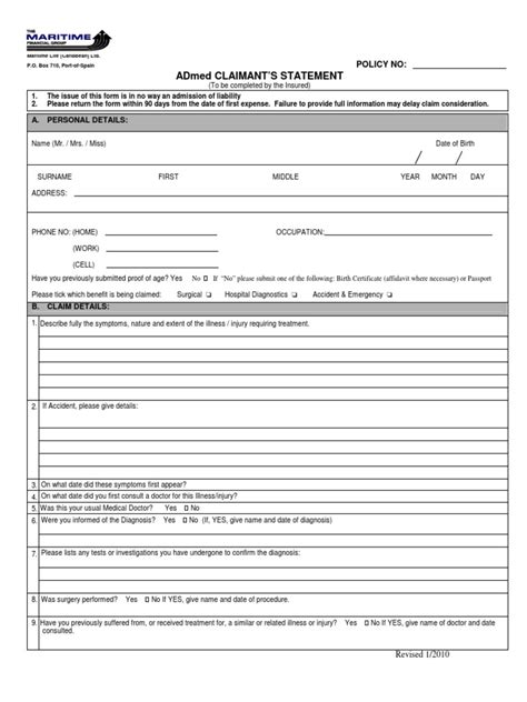 Admed Claimant Statement Form Pdf Physician Medicine