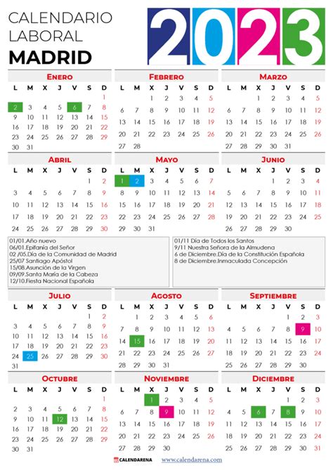 Calendario Laboral 2023 Madrid Con Festivos