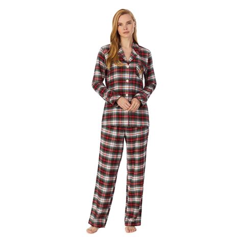 Brushed Twill Notched Collar Pj Set Ivory Red Plaid For Her From