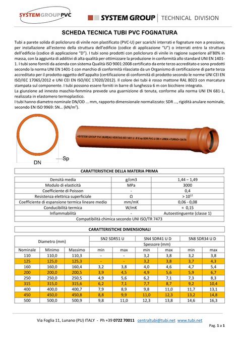 PDF SCHEDA TECNICA TUBI PVC FOGNATURA SCHEDA TECNICA TUBI PVC