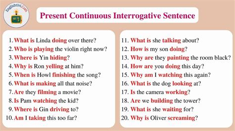 Present Continuous Tense Examples, sentences & formation Vocabulary Point