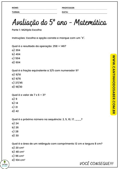 Avalia O De Matem Tica Ano Bimestre Atividades Para A