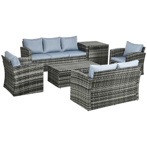 Outsunny 6 Piece Outdoor Rattan Wicker Sofa Set Sectional Patio