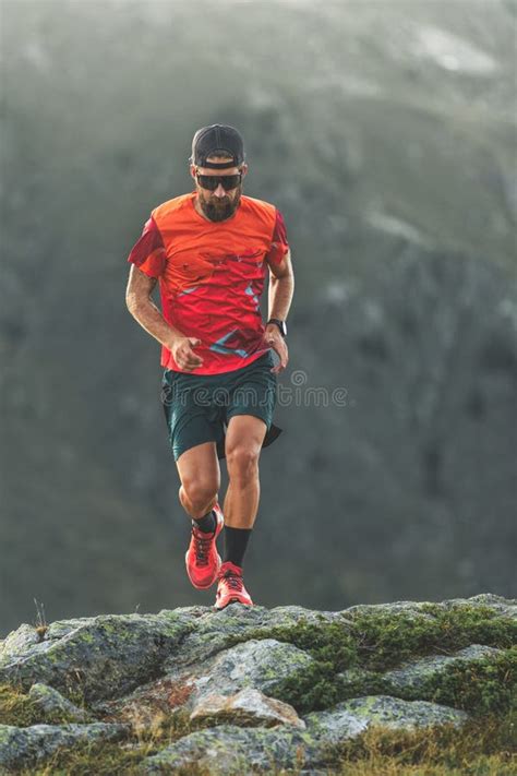 A Man Trains By Running In The Mountains Stock Image Image Of