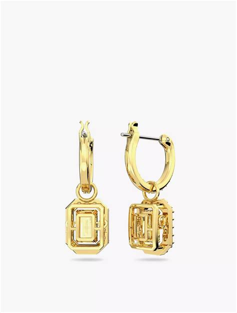 Jual Swarovski Millenia Drop Earrings Octagon Cut Yellow Gold Tone