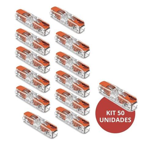 Kit 50 Conectores Wago Para Emenda De Fios 221 Inline Conectores