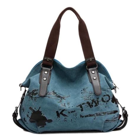 Sac Main En Toile Pour Femme Vintage Insfity Bleu Bandouli Re