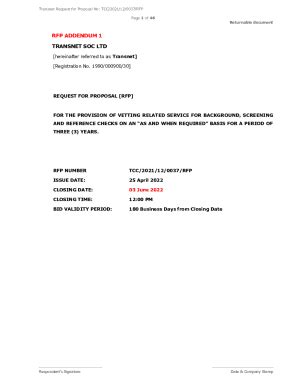 Fillable Online Rfp Addendum Transnet Soc Ltd Etenders Portal Fax