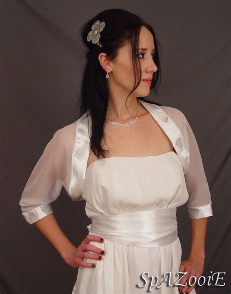 Chiffon Wedding Bolero Jacket Bridal Shrug Satin Trim 34 Etsy