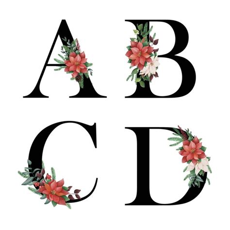 Premium Vector Christmas Alphabet Red Poinsettia Letter A To D With