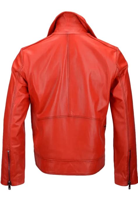 Mens Biker Faux Leather Red Jacket