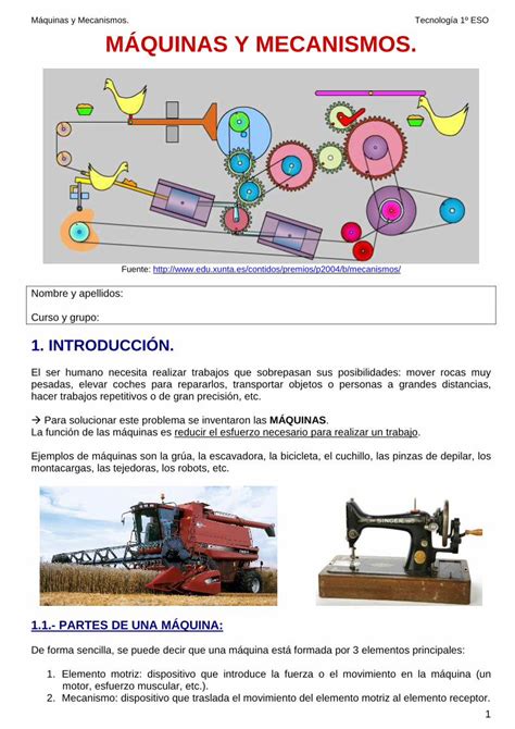 PDF Máquinas y Mecanismos Tecnología 1º ESO MÁQUINAS Y