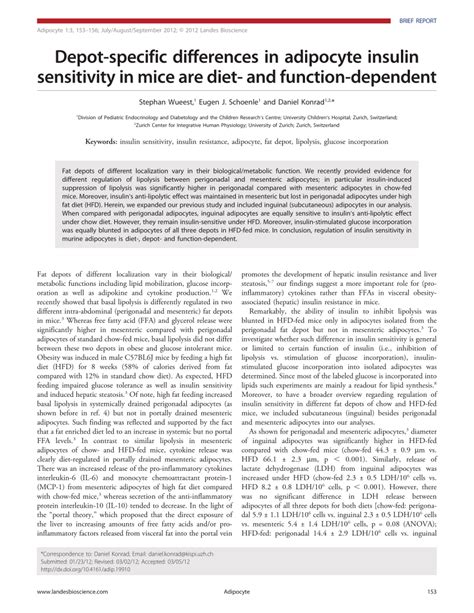 Pdf Depot Specific Differences In Adipocyte Insulin Sensitivity In