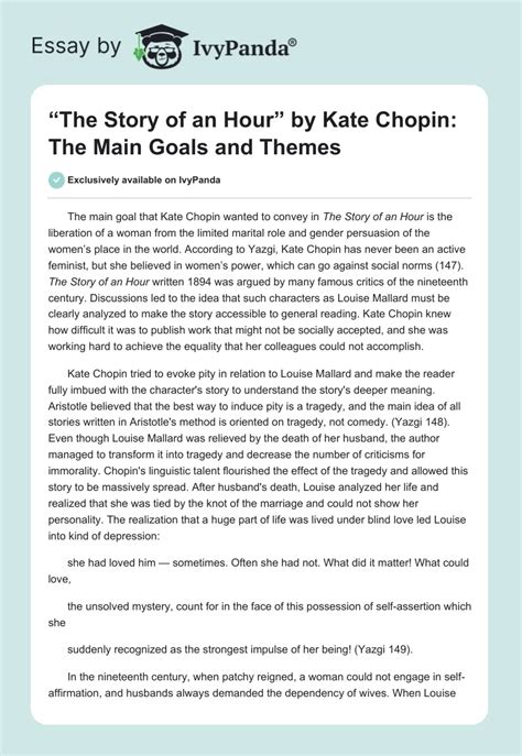 The Story Of An Hour By Kate Chopin The Main Goals And Themes