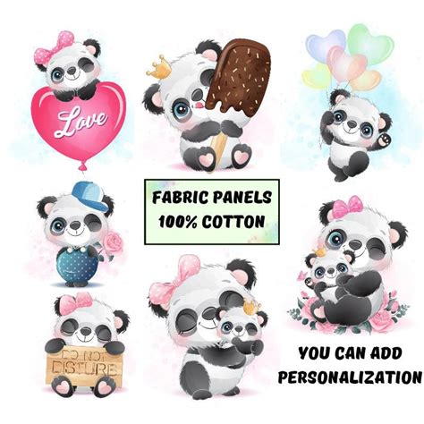 Cute Panda Bear Fabric Panel For Baby Quilt Baby Animal Etsy