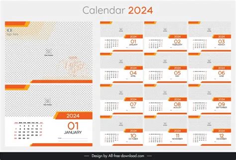 Calendar 2024 Template Flat Checkered Plain Design Vectors Graphic Art