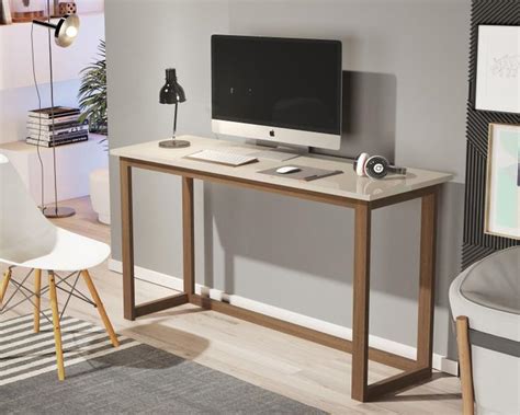 mesa estudo compacta para quarto off white 120CM pés em madeira