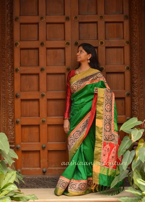 Women S World Green Uppada Saree With Benaras Borders