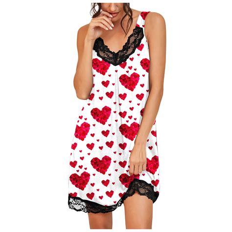 Heart Print Sweet Heart Spaghetti Straps Nightdress Sexy Side Split