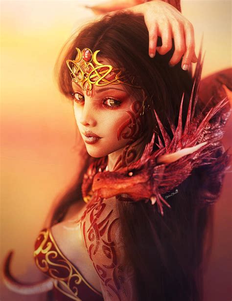 Dragon Girl With Tattoos Portrait Fantasy Art By Shibashake On Deviantart