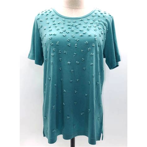 Quacker Factory Short Sleeve Sequin Detailed Shirt M Gem