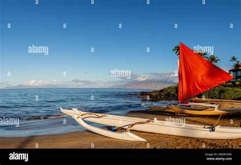 Outrigger Canoe On The Sandy Shore Of Polo Beach Wailea Maui Hawaii